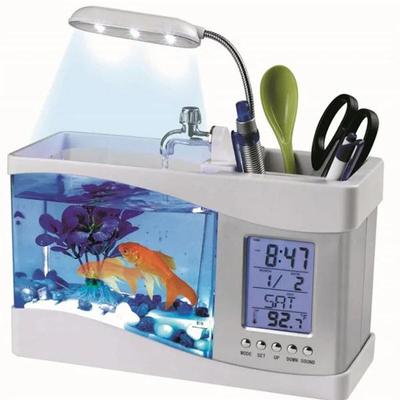 Office Decoration Fish Tank Clock Night Light Usb Mini Goldfish Bowl Table Lamp Small Multifunctional Ecological Aquarium