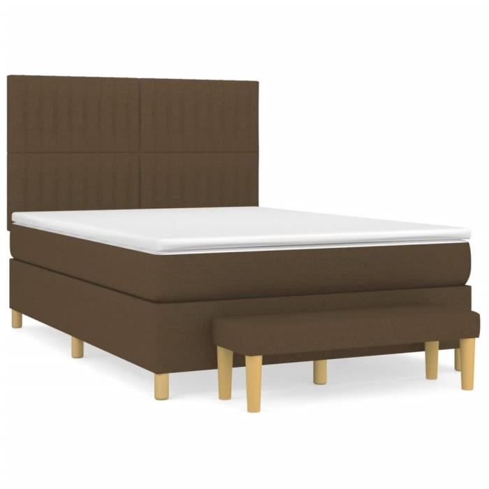 3137312 vidaXL Lit à sommier tapissier avec matelas Marron foncé 140x190 cm