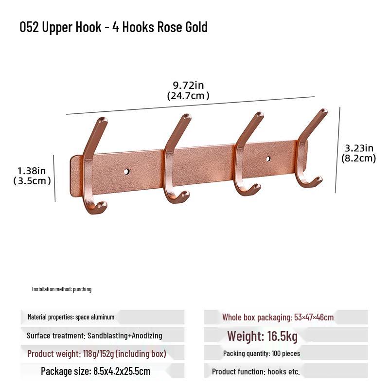 Wall-Mounted Black Aluminum Clothes Hook Rack