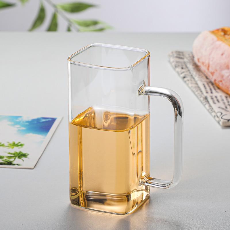 Transparent Ins-Style Square Glass Cup for Coffee, Tea, or Cold Drinks 301-400ml