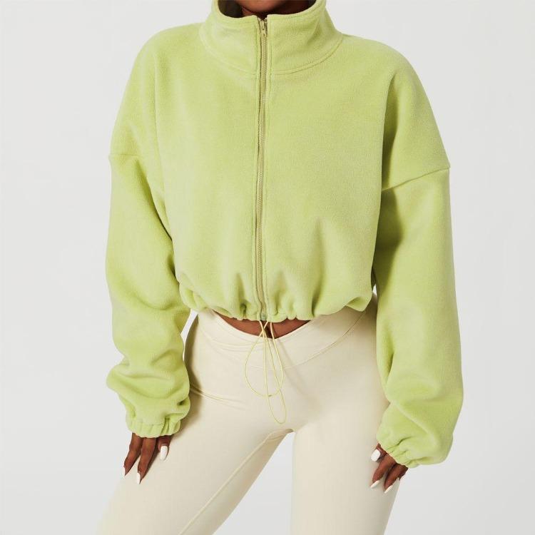 

Women s Fashion Fleece Pullover Solid Color Sweatshirt Top with Warm Stand Collar Zipper Long Sleeve L зелёный