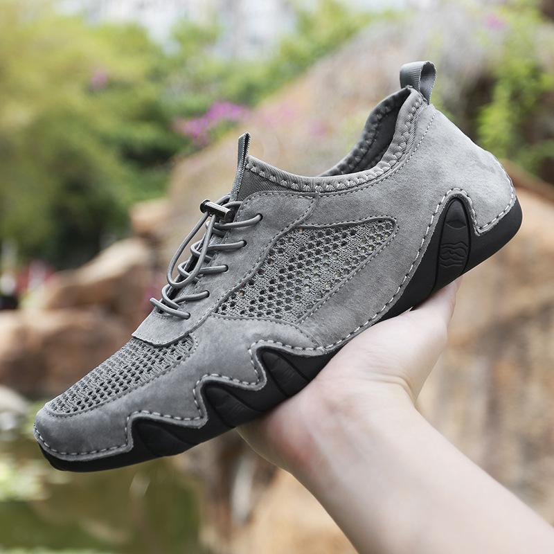 Large size 2021 summer casual leather shoes breathable mesh shoes grid shoes running tide shoes rubber outsole outdoor