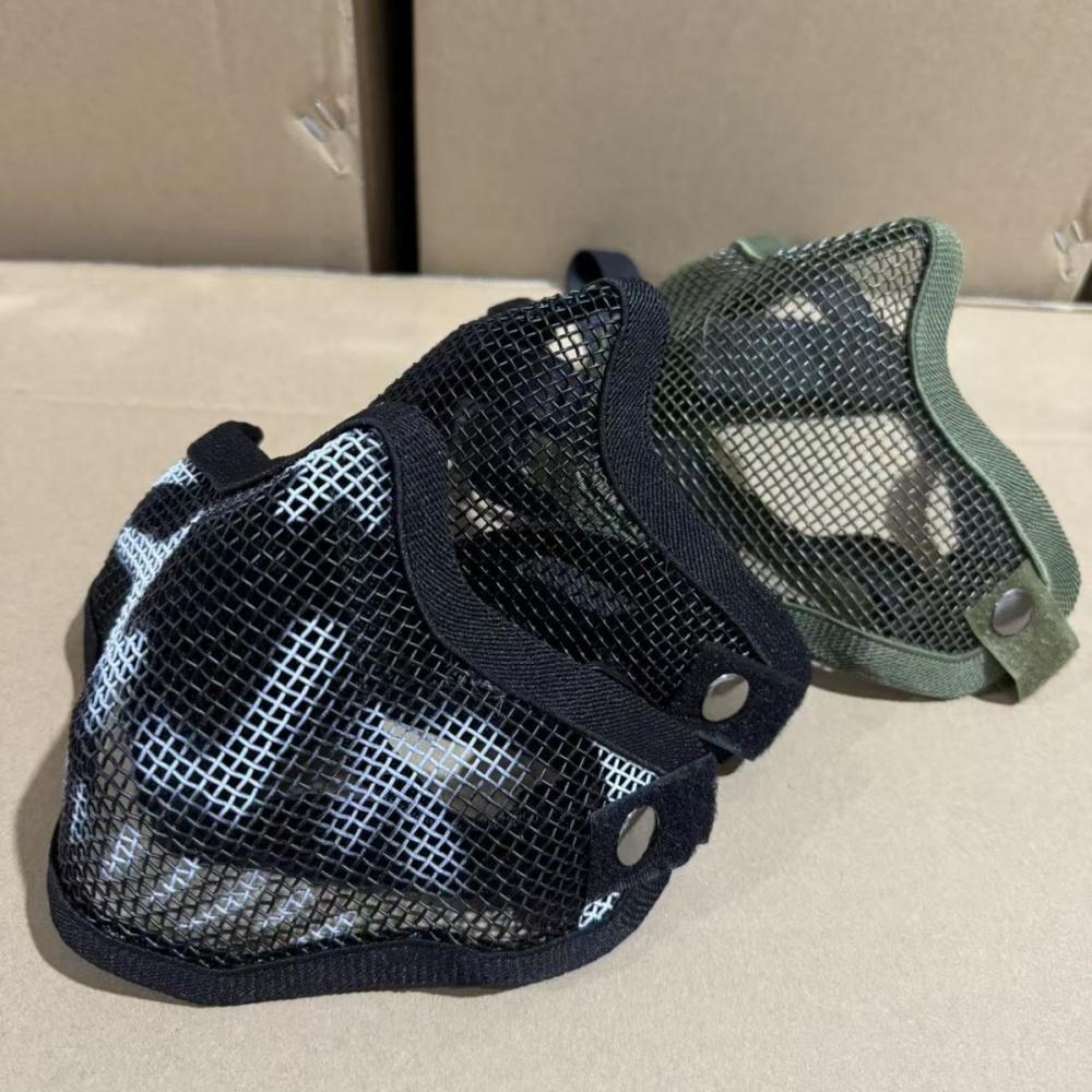 Maschera Facciale Mezza Faccia in Acciaio con Doppia Cinghia V1, Maschera Protettiva Tattica Camo per CS Airsoft Wargame Allenamento