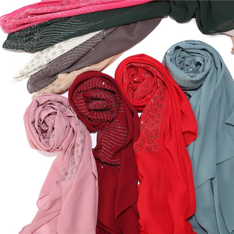Fashion Rhinestone Chiffon Scarf Lady Muslim Hijab Luxury Bead Pearl Scarves Shawl Women Long Scarf Shawl