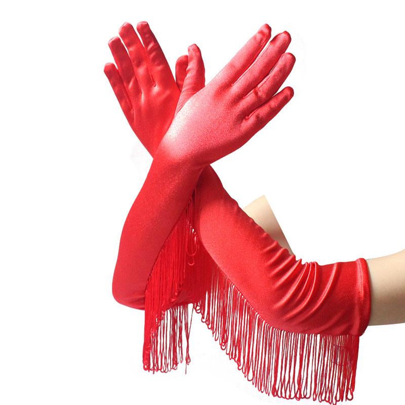 1 Paar Fransenhandschuhe Rollenspielhandschuhe Party Polyester Ballkleid Satin Lange Etikettehandschuhe