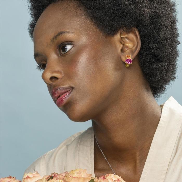 Boucles d'oreilles Luxenter Argent 925 avec zircon rose en finition or 18k - Elsoni