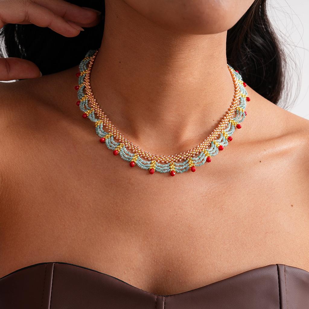 Stainless Steel Glass Bead Round Beaded Lace Necklace Medium Antique Niche Premium Necklace