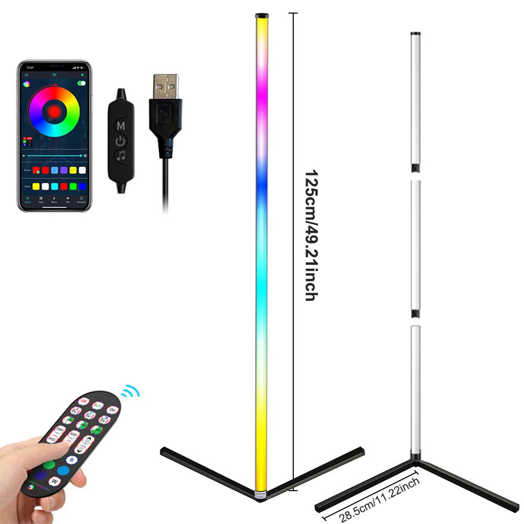 RGB Smart Tuya Corner Floor Lamp with App and Remote Control LED Modern Mood Lighting Standing Floor Lamp for Gaming Living Room