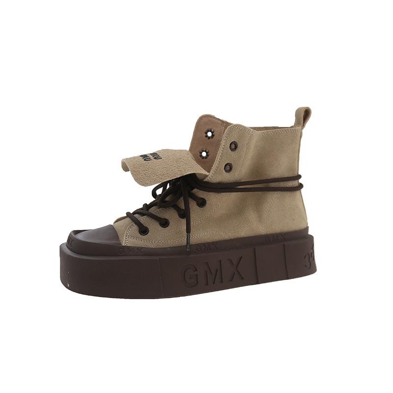 

High-top casual shoes women s 2024 new retro outdoor thick-soled foreign style two wear short boots 40