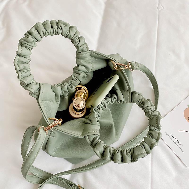 2025 Summer New Fresh Literary Women's Bag Solid Color Messenger Bag Wrinkled Texture Portable Oblique Span Bag Women