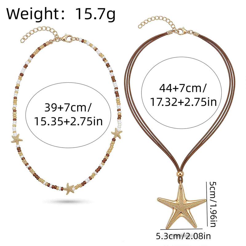 Bohemian Large Star Long Necklace for Women Y2K Starry Beaded Double Layered Clavicle Chain Fashion Seaside Vacation Jewelry