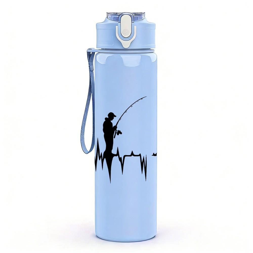 1PC Fisherman Fishing Heartbeat Print 750ml Color Plastic Sports Water Bottle Leakproof Flip Straw Lid Suitable for Sports Office Home Use