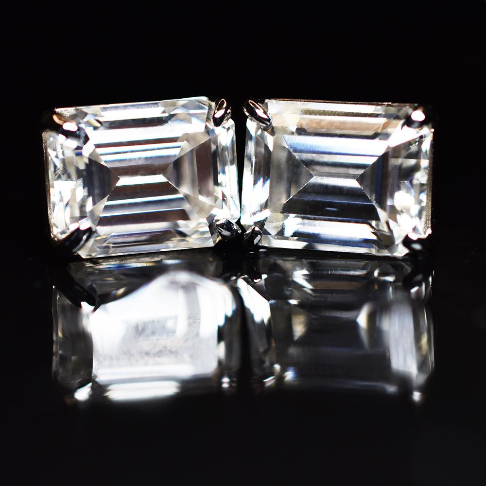 Flawless Emerald Cut 17.15 Ct Synthetic White Moissanite Earring Pair Free Gift MY.ER-08-NS