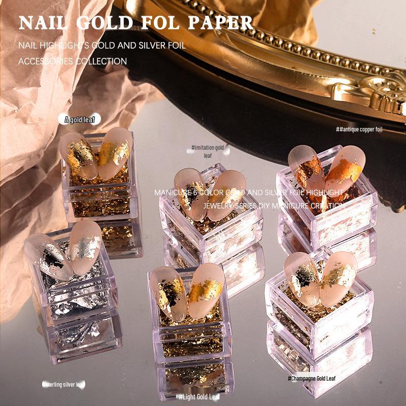 High-Gloss Gold & Silver Foil Flakes: Nail Art Stickers and Sequins