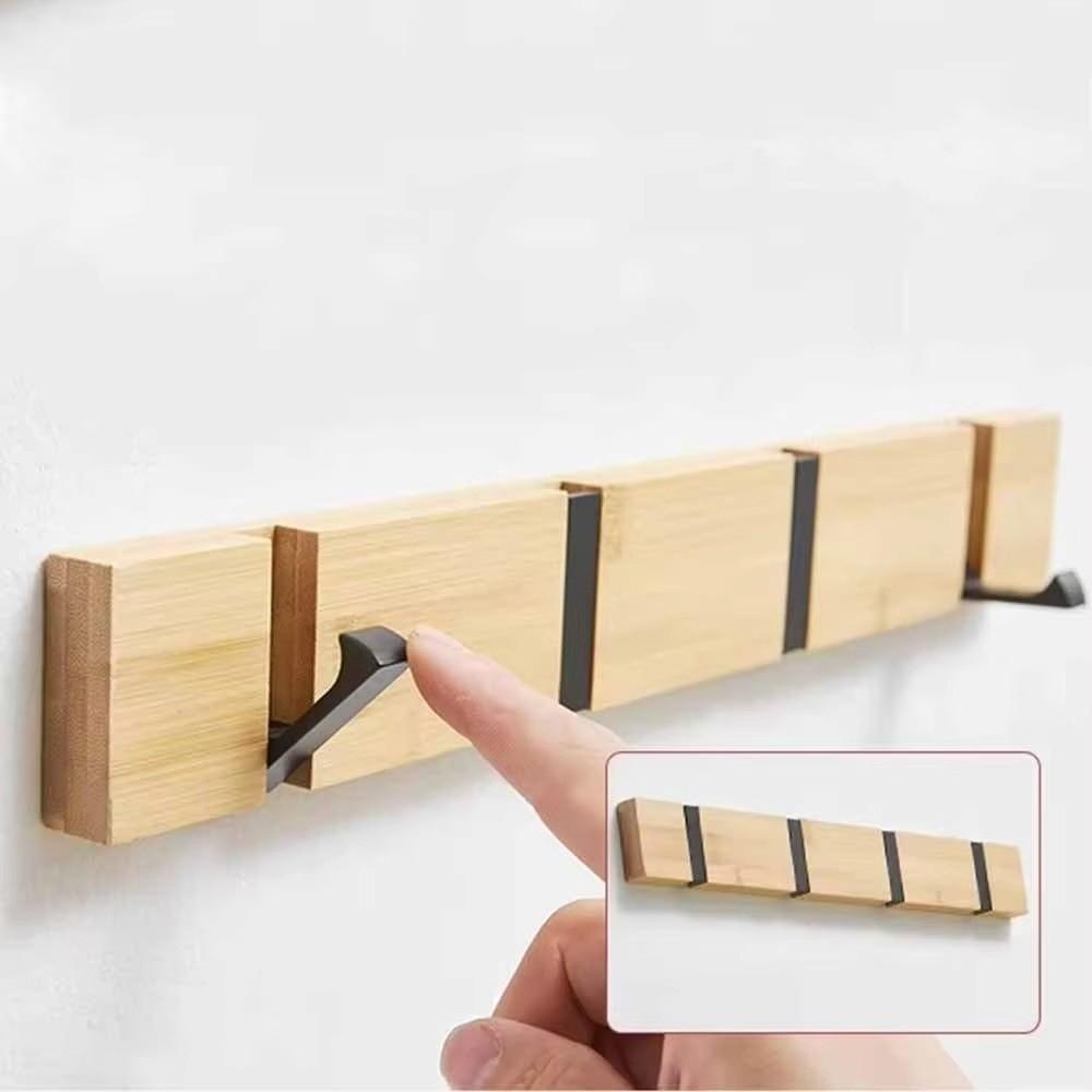 Wall Mounted Clothes Hat Hanger Space Saving Coat Hook Rack Bamboo Coat Rack Bedroom Organization