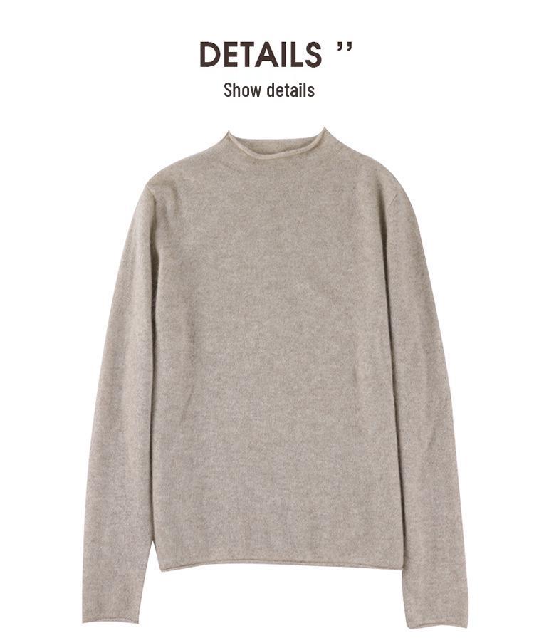Women's Loose Fit Cashmere Half-High Collar Sweater - Versatile Warm Knit Top for Autumn and Winter