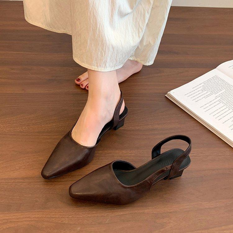 

[youshilai] pointed thick heel one pedal bag head sandals women s new versatile temperament high heel single shoes women 40