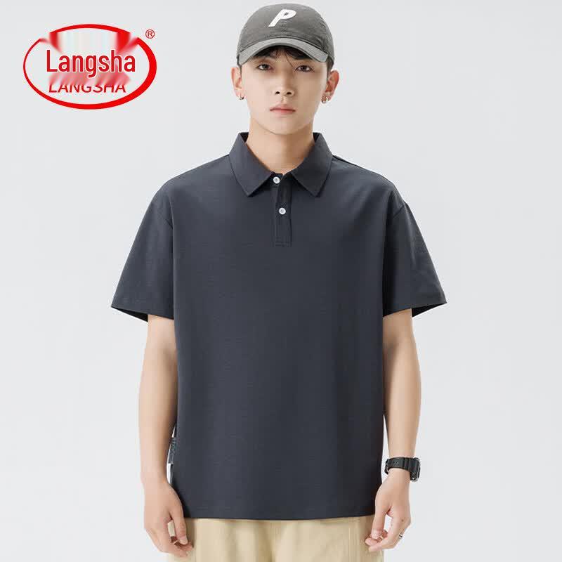 Men s Solid Color Business Casual Polo Shirt M