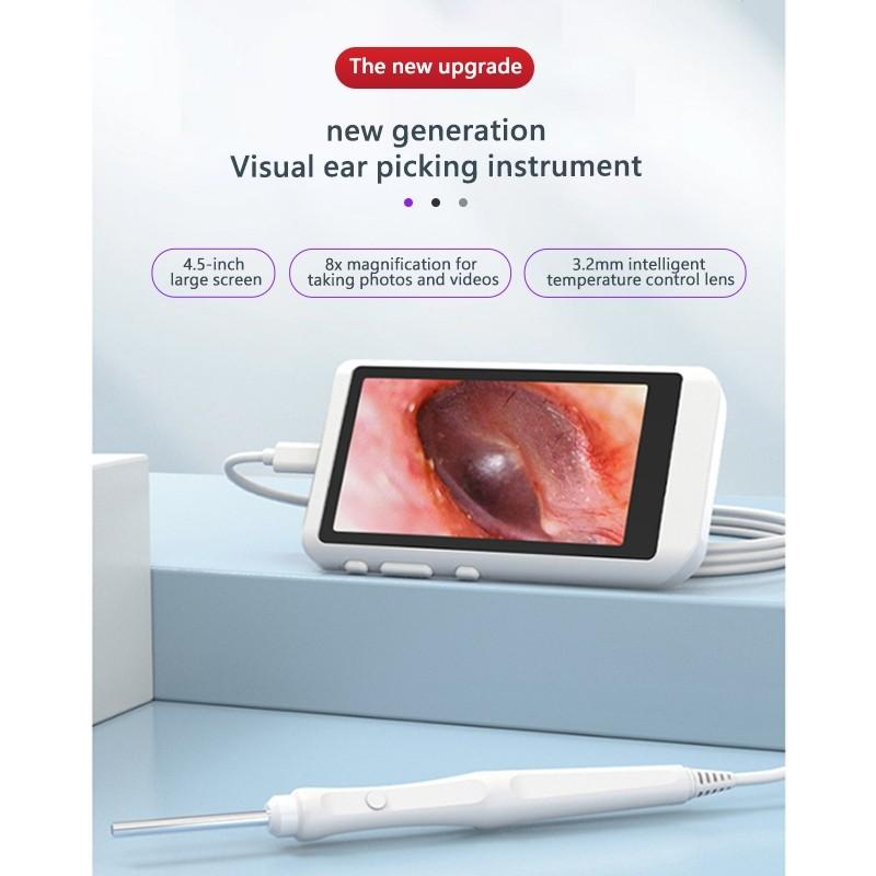 4.5-inch Screen Ear-picking Instrument 3.9/3.2mm Digital Otoscopy Endoscope HD LCD Screen Ear Scope Clean Ear Wax Cameras