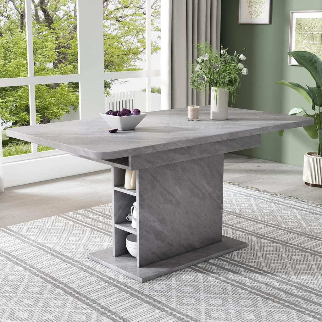 Dining Table Wood, Extendable Dining Room Tables with Storage, Rectangular Kitchen Table, Grey