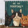 Funny Cat Vintage Shower Curtain, Are You Pooping Curious Kitty Fun Whimsical Shower Curta, Fancy Humor Cat Polyester Fabric