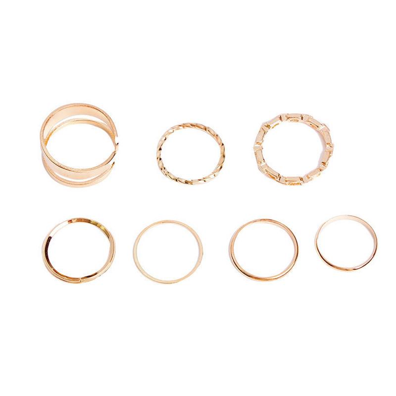 7Pcs Bohemian Creative Retro Simple Multi-Layer Opening Cross Twist Ring Set Jewelry For Women Geometric Ring
