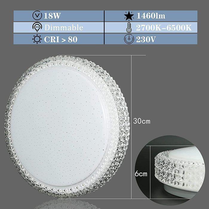 Plafonnier LED - NETTLIFE - Cristal Moderne Ciel Étoilé - 18W - Ø30 cm - Dimmable (télécommande)