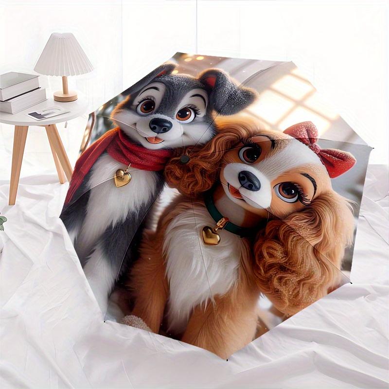 Lady and the Tramp Fully automatic themed umbrella 8 ribs durable iron frame, tri fold compact design, perfect as a gift, travel umbrella,