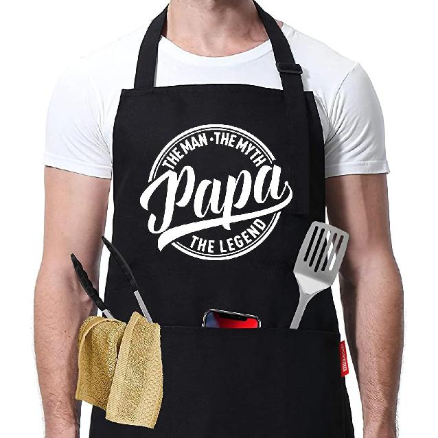 Grill Apron for Men - Funny Fathers Day, Birthday Gifts for Dad, Husband, Father In Law, Step Dad - 2 Pockets