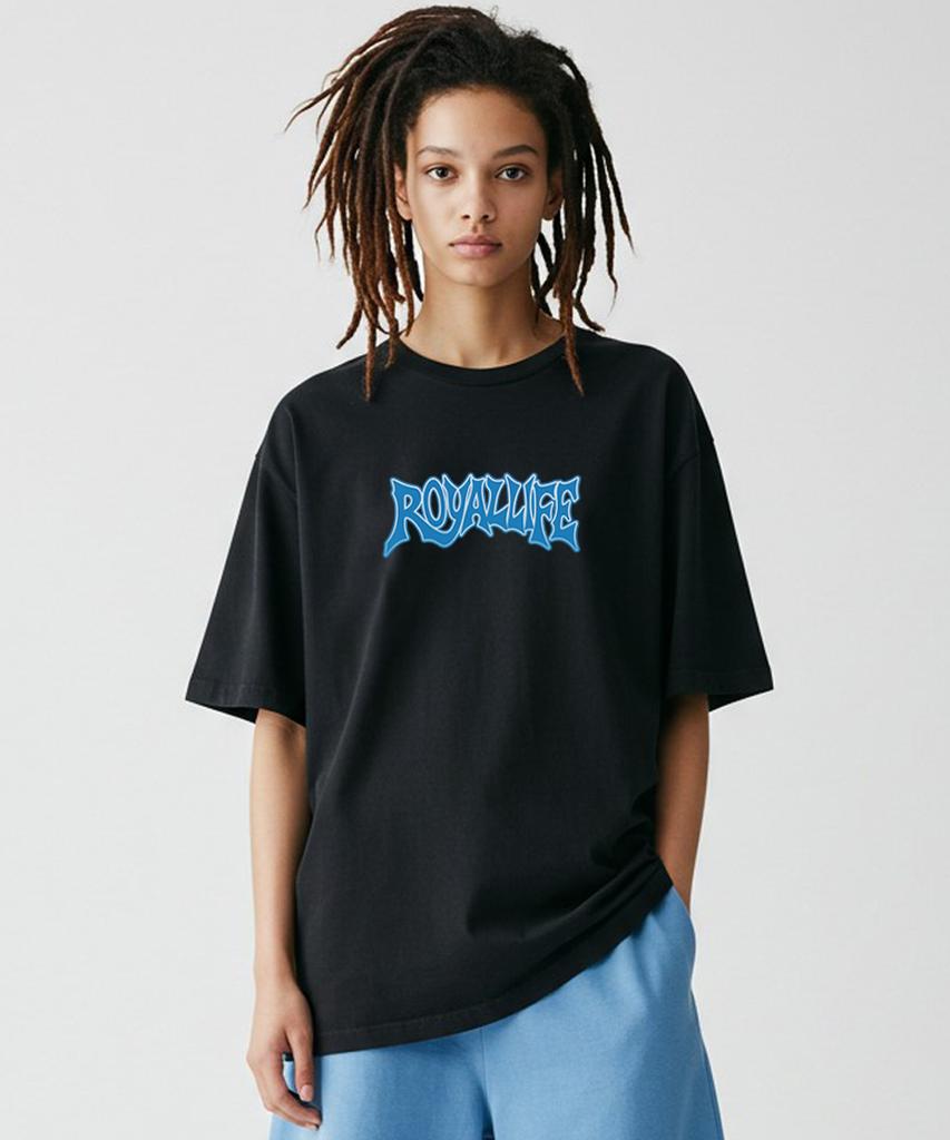 ROYALLIFE Graffiti Blue Logo Oversized Short Sleeve Tee (Rl2572 Graffiti Blue Logo Oversized Tee) - Black