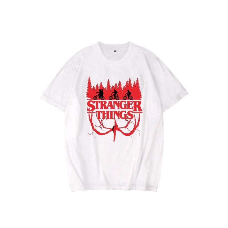 חולצת טריקו Stranger Things, עיצוב קלאסי של אופניים ודמוגורגון, מושלמת למעריצי הסדרה, נוחה