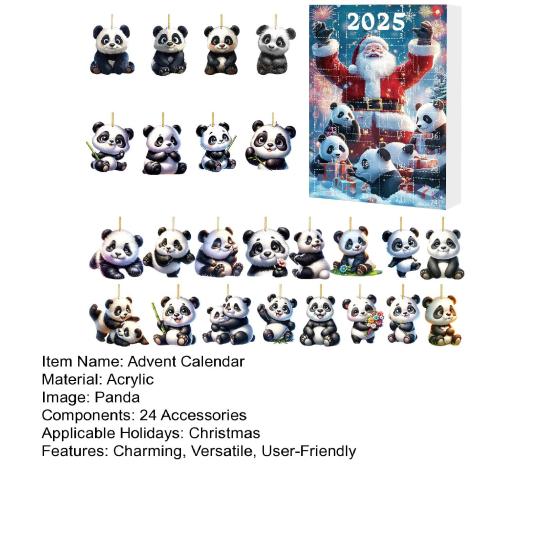 2025 Christmas Panda Advent Calendar Cartoon 2D Acrylic Panda Pendant Countdown Calendar Multifunctional Home Decorations