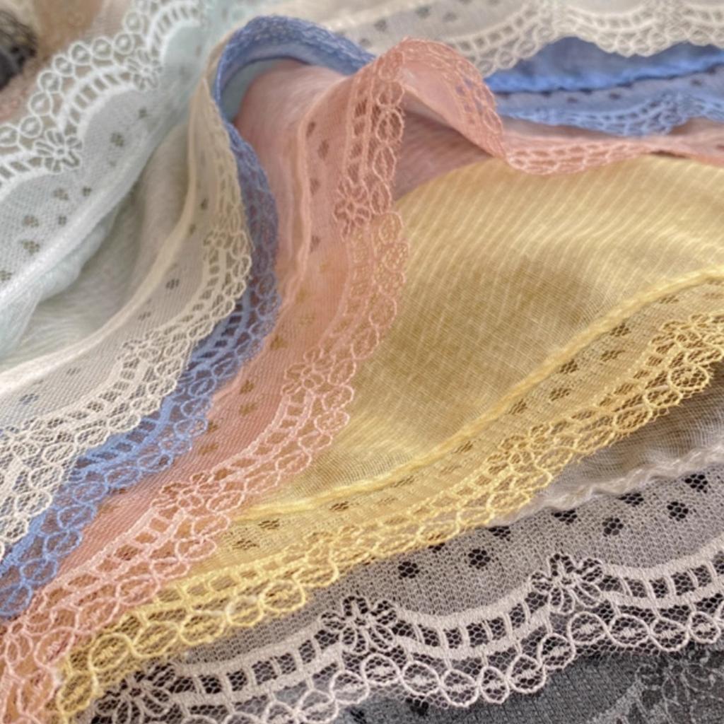 Retro Tie-dye Lace Edge Cotton and Linen Scarf Women's Spring Autumn Versatile Summer Thin Sunscreen Small Shawl with Short Yarn