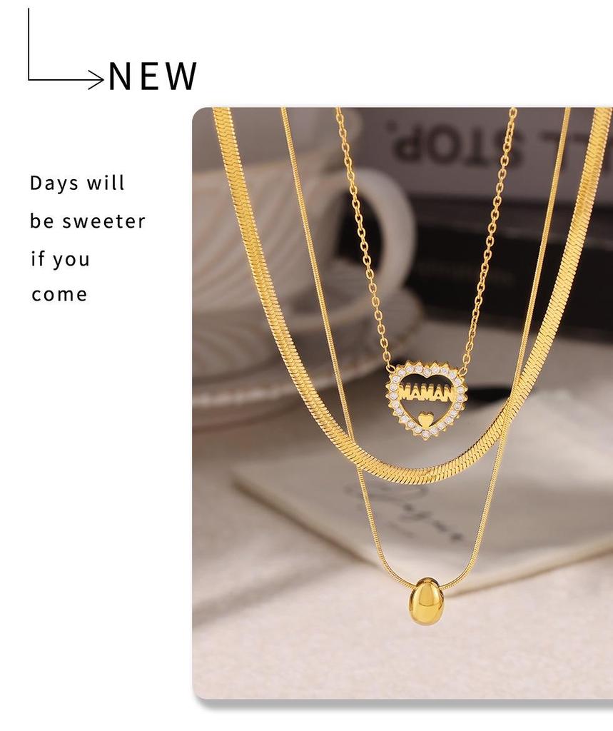Trendy Double-Layer Waterdrop Pendant Necklace with Letter & Heart Diamond Inlay for Women
