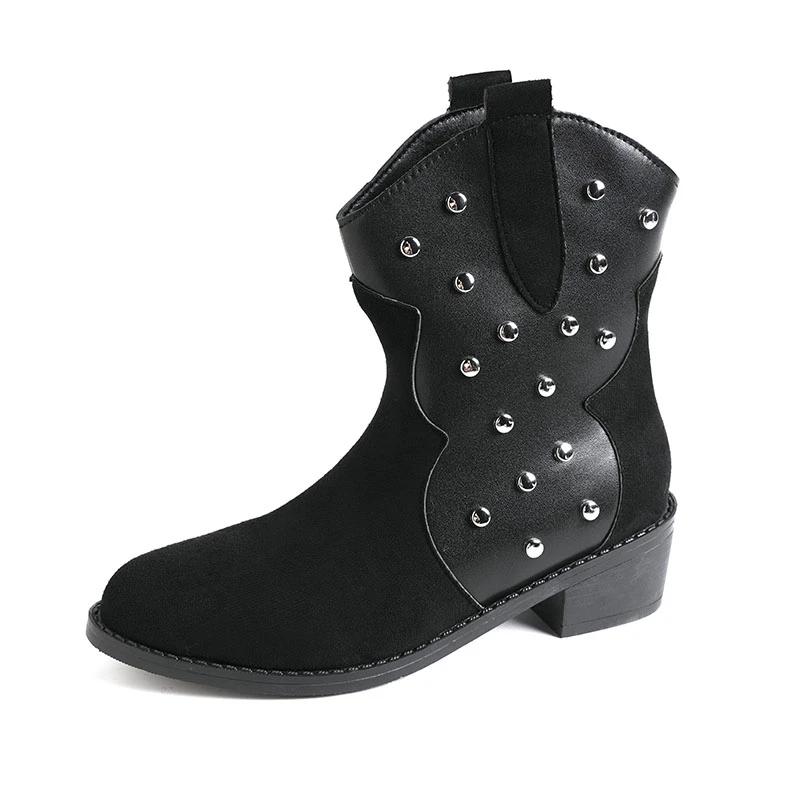 Big Size Explosive European and American Fashion Round Head Metal Rivets Belt Buckle Martin Boots Foreign Trade Women's Boots