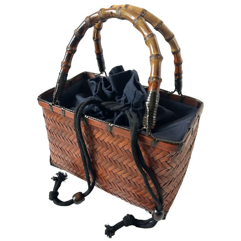 

CREDEL Women s Basket Bag, Drawstring Bag, Bamboo Basket, Storage Basket, Woven Basket, Stylish Handmade Tote Bag, Mini Bag, Handbag, Retro Oriental