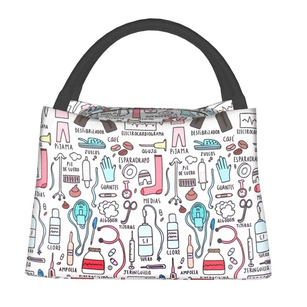 Doctors Nurse Print Cooler Bag Waterproof Oxford Cloth Portable Thermal Insulated Lunch Bags for Women Convenient Food Bags