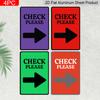 2D Flat Check Please Right‑Arrow 4‑Pack Aluminum Metal Signs‑8.0x12.0 Inch, Multicolor Bill Request Direction Signs, Pre‑Drilled Holes, Bar Cafe