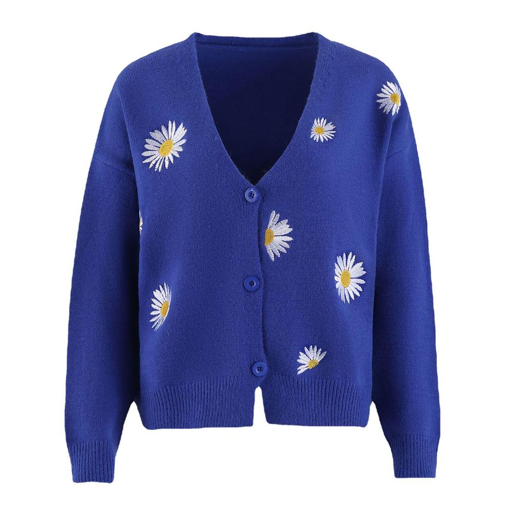 Cross2026 Women's Christmas Abstract Floral Casual Cardigan Sweater