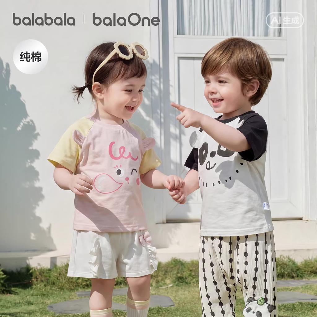 BalaOne Baby Short-sleeved T-shirt 2026 New Children's Summer Cute Pure Cotton