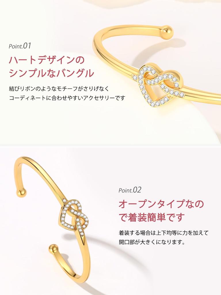 Knotted Heart 361L Stainless Open 18k Accessories [FOCALOOK] Women's Bracelet, Bangle, Steel, Hypoallergenic, Zirconia, Bangle, Gold, Fashionable,