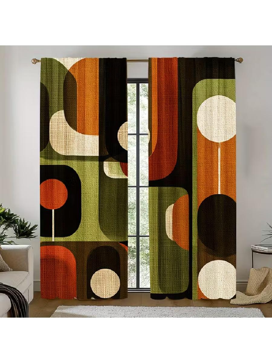 

2 шт. штор в стиле ретро с геометрическим узором в стиле модерн середины века, светоблокирующие, из премиального материала, подходят для гостиной 24x59in(60x150CM)x2&Rod Pocket