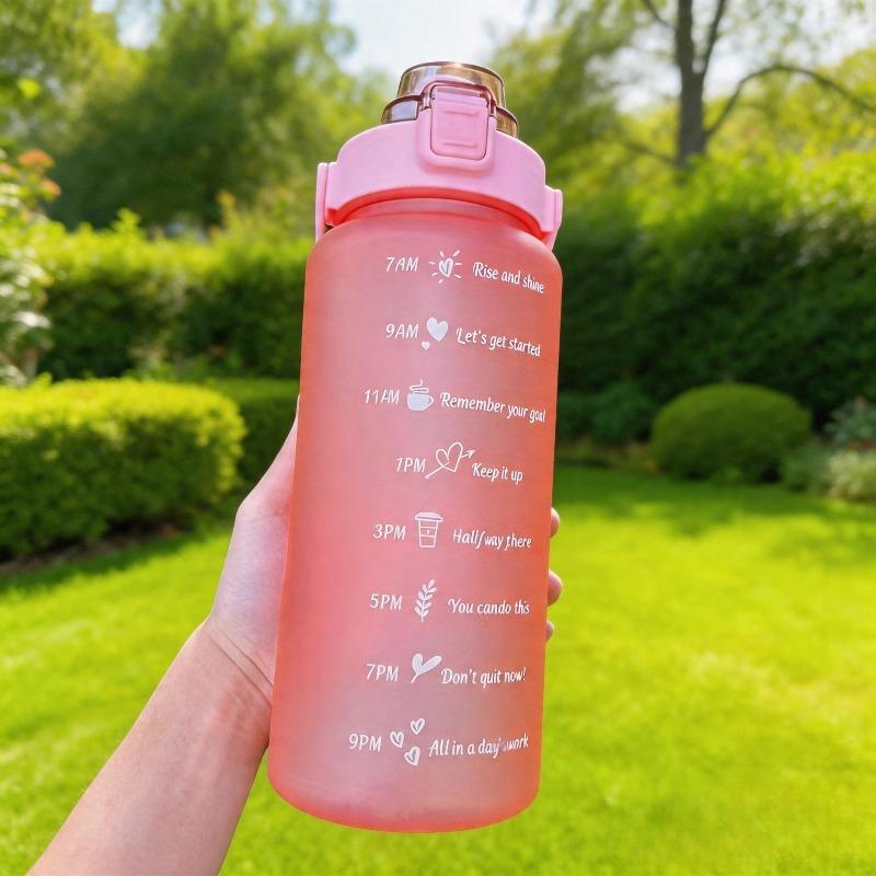 

Gallon Water Bottle with Motivational Time Marker & Removable Straw – Flip Lid Fast Flow,Handles for Fitness,Gym& Outdoor Sports 2.0L рожевий
