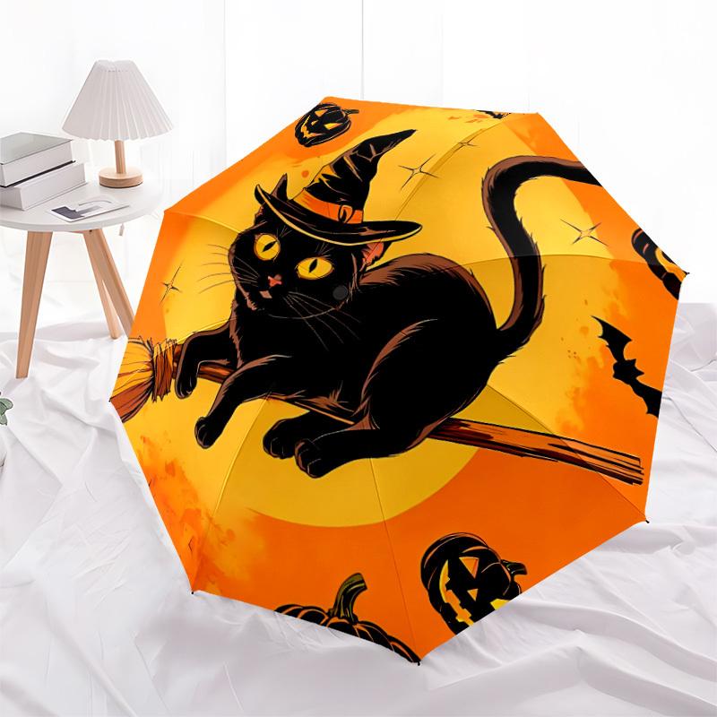 1pc Halloween Cat Fashionable Automatic Opening/Closing Folding Umbrella with 8 Bones, Windproof Portable, Daily Use304