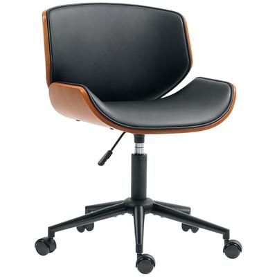 Home Office Chair Made of Faux Leather, Height-Adjustable Swivel Chair, Up To 135 Kg Load Capacity, 52 X 54 X 74-84 Cm, Black+Walnut Brown