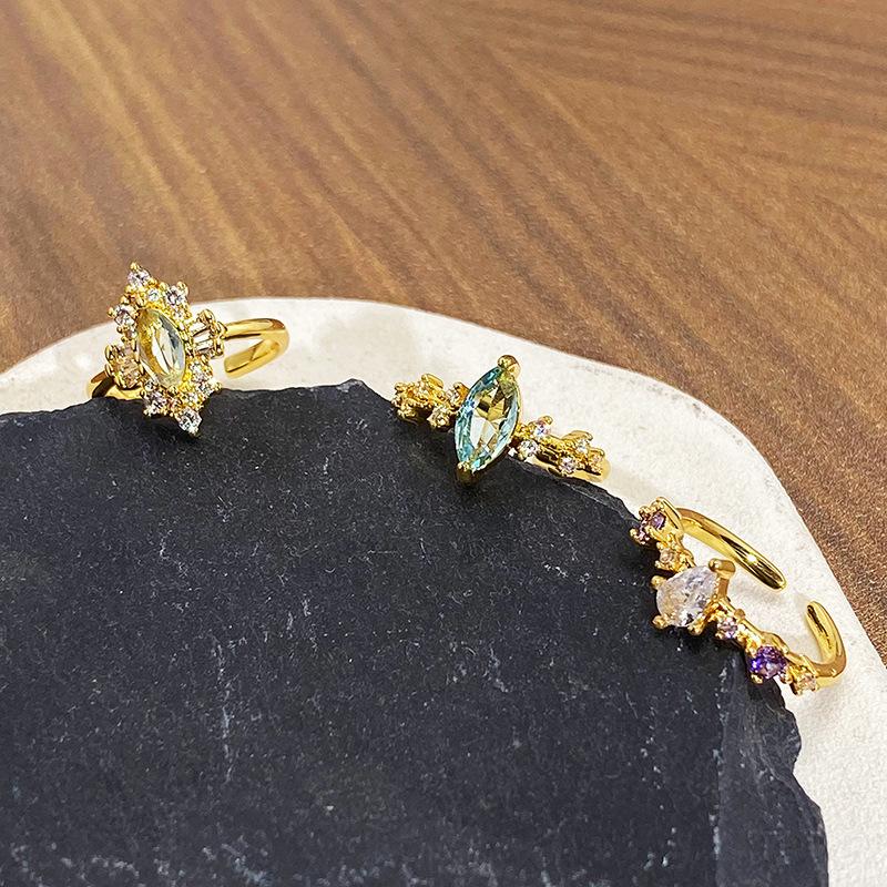 Retro Court Style Gorgeous Water Droplets Exquisite Light Luxury Zircon Full Diamond Rings Stacked With Niche Design High-End Rings