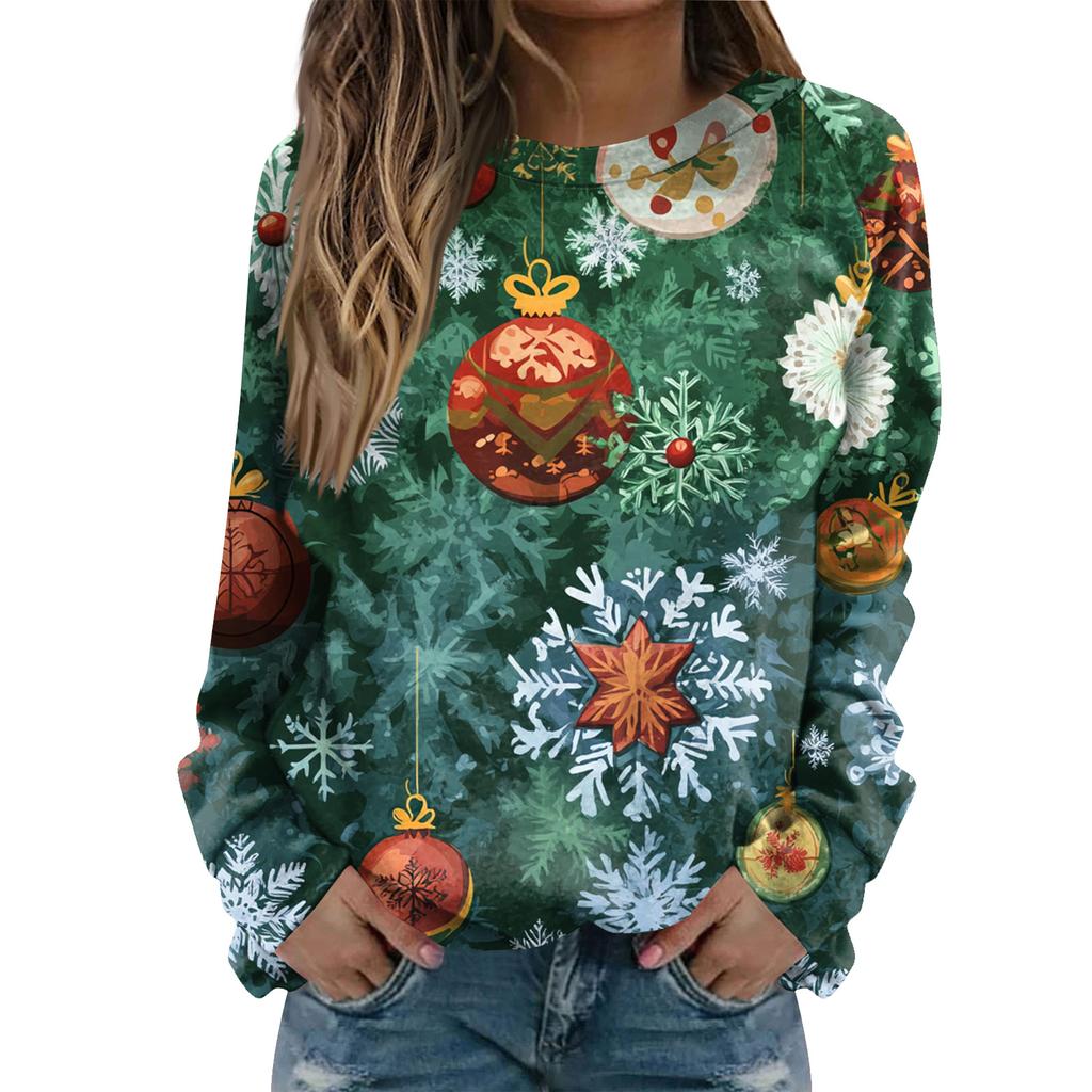 Women's Fashion Casual Long Sleeve Christmas Printed Neck Sweatshirt Top