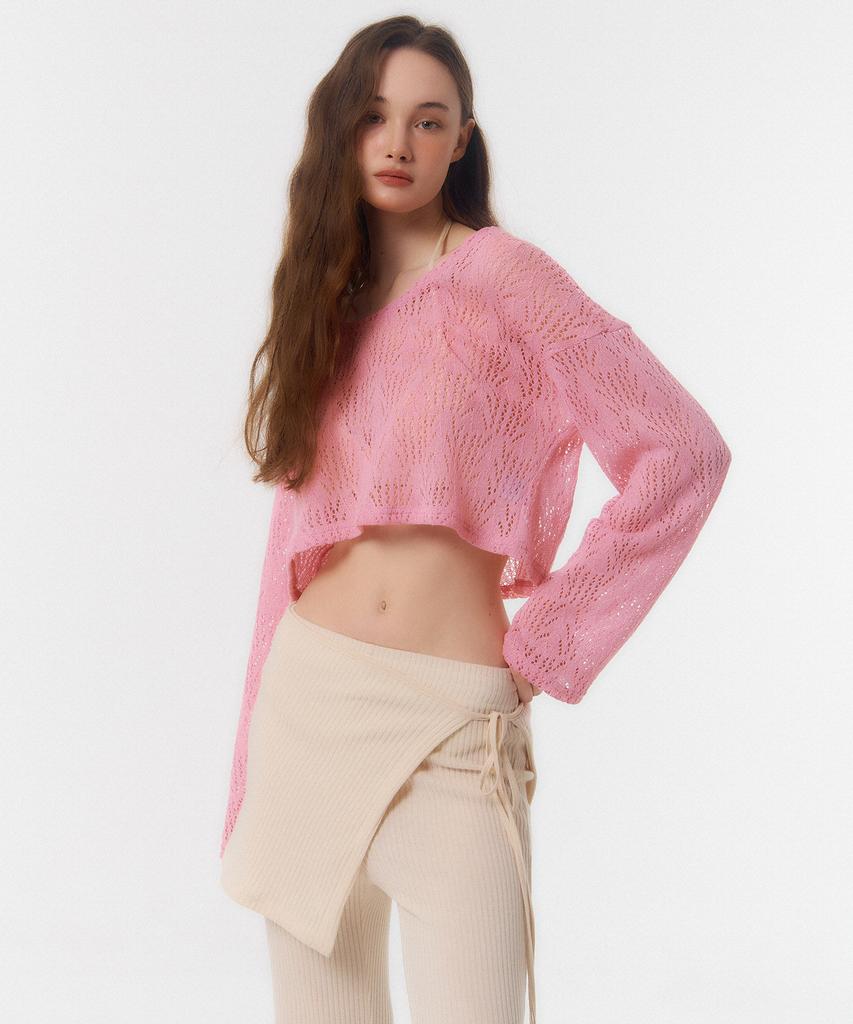 Kkuape Crop Cover-Up Knit Top_Neon Pink