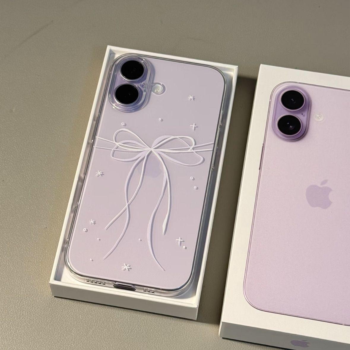 

Apple 17 Pro Max Stars Bowknot Transparent Phone Case, Compatible with 16, 15, 14, 13, 12p, 11 - Large Hole Design Apple 17 Pro Max