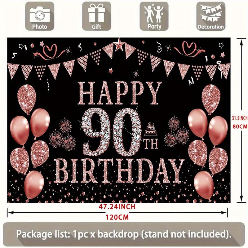 90. Geburtstag Party Hintergrund Gold Polyester Banner Fotokabine Dekoration